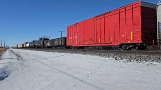 Eastbound CN manifest roars past the old Pacific JCT turn-off on February 20th, 2025.