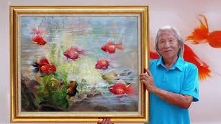 GOLDFISH PAINTING Tutorial Ölmalerei how to paint water Aquarium 金魚油画 Cara melukis Ikan Mas 金魚の塗り方