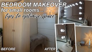 BEDROOM MAKEOVER FOR SMALL ROOMS | Tips to OPTIMISE SPACE, Room Tour, BUDGET transformation