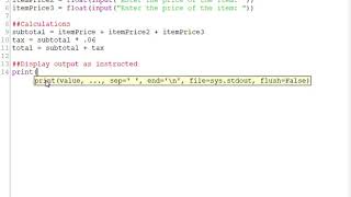 Using sep='' in Python total purchase