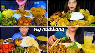 Asmr Eating Simple Homemade Veg Food 😋Vegan Food Compilation 😋 Dal Chawal Veggies Fry Bharta 👌