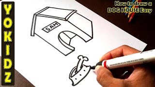 How to draw a DOG HOUSE Easy