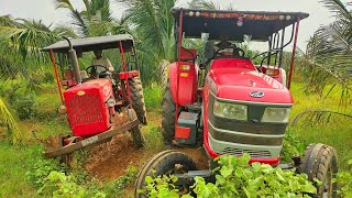 Mahindra Arjun novo 605 di and Mahindra 575 di tractor rotavator performance in farmland coconut