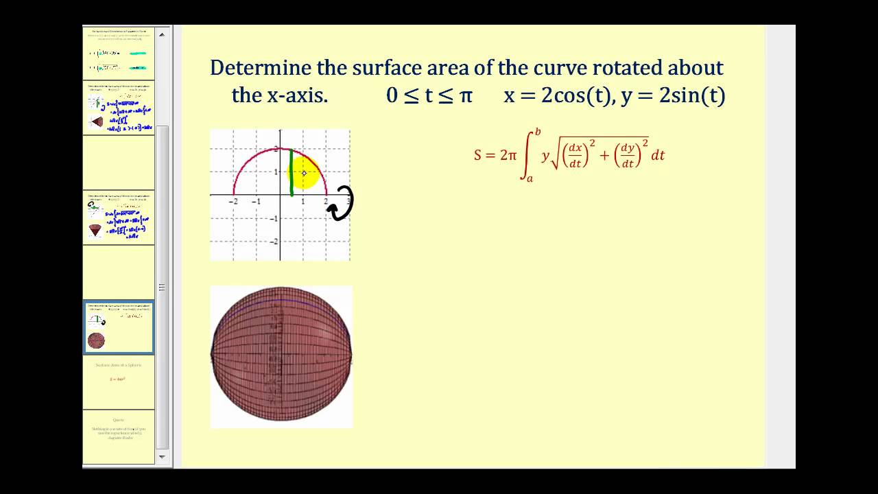 Surface Area Of Revolution In Parametric Form - YouTube