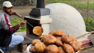 He is Baking Homemade Traditional Milk Bread in Wood Fire Oven, Village bread recipe !! with Sub I