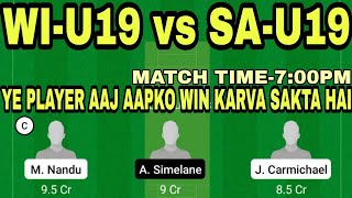 WI-U19 VS SA-U19 | WI-U19 VS SA-U19 DREAM11 TEAM PREDICTION | WI-U19 VS SA-U19 TODAY MATCH #dream11