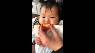 4month first time to taste orange 第一次吃橘子