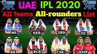 IPL 2020 in UAE | All Teams All-rounders List | IPL 2020 Best All-rounders | IPL All-rounders 2020