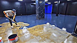 تطبيق الإيبوكسي على البلاط بأسهل طريقة (autonivelant) 💯  #2024  #epoxy #explore  #painting