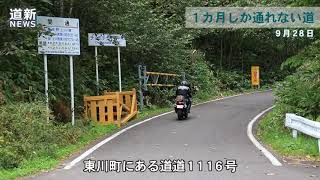 通行できるのはおよそ１カ月　期間限定の幻の道道１１１６号　東川