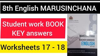 MARUSINCHANA CLASS 8 ENGLISH WORK SHEET 17 AND WORK SHEET 18 WORK BOOK ANSWERS 2024/25