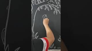 简笔画粉笔画，秋千上的女孩。Stick figure chalk drawing, girl on a swing。