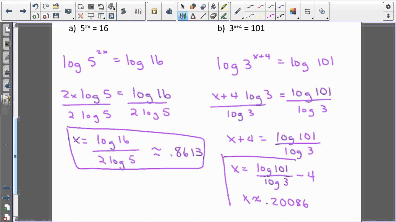 Algebra 2 Lesson 7 5 Exponential & Logarithmic Equations - YouTube