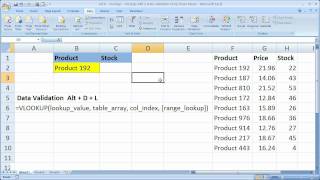 Excel Lookup/Search Tip 6 - Vlookup with a Drop Down Menu and Data Validation