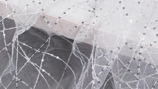 [OneYard] Interlaced Threads Sequinned Shining White Mesh Fabric 30297