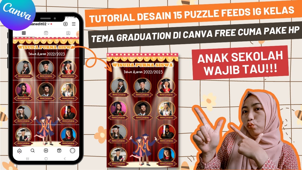 TUTORIAL DESAIN PUZZLE FEEDS IG KELAS TEMA WISUDA GRADUATION DI CANVA ...