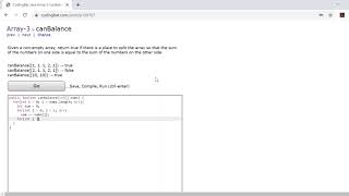 Array-3 (canBalance) Java Tutorial || codingbat.com