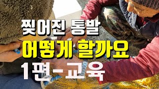 찢어진 통발 수리 1편 - 짜집기 교육