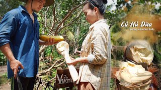 Chopping Coconut Trees to Make Coconut Huu Salad | Quy An Dien Vien