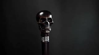 Solid Oak Wood Hand Carved Skull Knob Cane Or Walking Stick