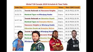 Global T20 Canada 2019 Schedule & Time Table