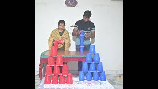 Complete glass pyramid and glass tower challenge,who win ?#shorts#familyentertainment#partygame