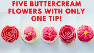 5 BUTTERCREAM SPRING FLOWERS WITH ONLY ONE TIP! | LARGE PETAL TIP # 125