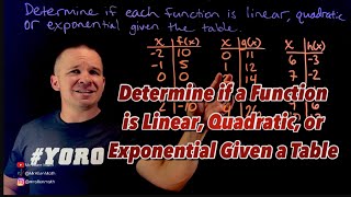 Determine if a Function is Linear, Quadratic, or Exponential given a Table of Values