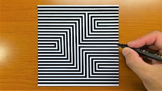 How To Draw Geometric Arrow Optical Illusion Art - Art challenge - 3D Trick Art on paper tutorial