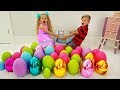 Diana and Roma pretend play Easter Surprise Eggs Hunt