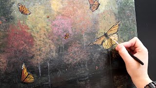 Full Length Time Lapse Monarch Butterfly Autumn Lake Scene Acrylic Painting #art #timelapse