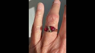 Antique Edwardian Seed Pearl Pink Garnet Heart Ring