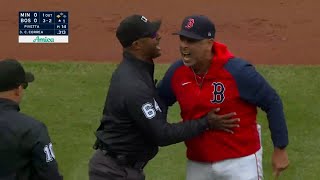 Alex Cora is PISSED and ejected when a non-reviewable play is changed after the Twins call it out