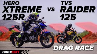 TVS Raider vs Hero Xtreme: 125cc Drag Race | Ultimate Commuter Showdown | PowerDrift