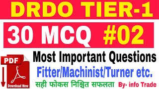 DRDO TIER-1 CEPTAM-09 30 MCQ Questions with Answer || Fitter, Machinist, Turner etc.