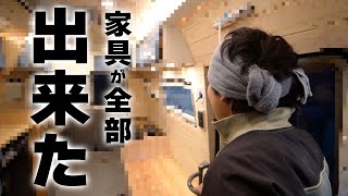 【超ショート改造 part 13】遂にバスキャンピングカーの中に最後の家具が出来上がりました｜8ナンバー登録要項達成！