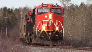 ES44AC Gevo 3905 Leads CN Freight Train 406 West at River Glade, NB at Track Speed