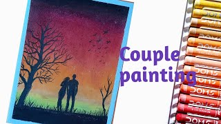Romantic couple scenery drawing || with oil pastel  - step by step