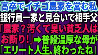 【スカッとする話】エリート銀行員一家の息子とお見合い。相手父「高卒で農家？汚くて臭い貧乏な農家はお断り！」普段温厚な母が「エリート一家の人生、終わったわね」→後日、相手家族は全てを