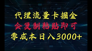 代理流量卡掘金，复制粘贴日躺赚3000+，零成本零投入，新手小白有手就行