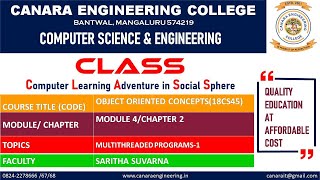 VTU OOC (18CS45) OBJECT ORIENTED CONCEPTS: MULTITHREADED PROGRAMS-1 [MULTITHREADED PROGRAMS] (M4 L3)