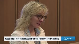 Former Cuyahoga County judge Leslie Ann Celebrezze tearfully addresses court at sentencing