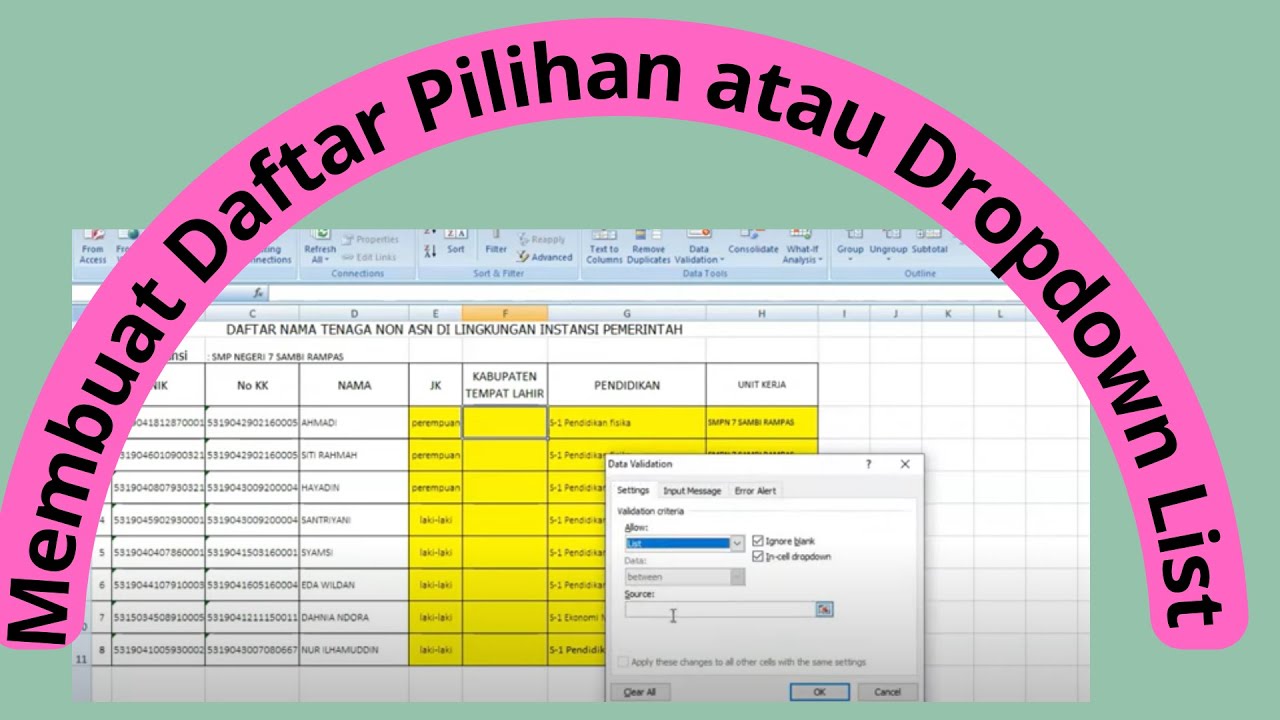 Cara Membuat Daftar Pilihan Pada Excel||Drop Down List - YouTube