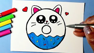 Como desenhar COOKIE CAT fofo KAWAII Donut ❤ Desenhos Kawaii | Desenhos para Desenhar
