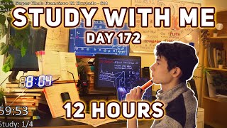 🔴LIVE 12 HOUR | Day 172 | study with me Pomodoro | No music, Rain/Thunderstorm sounds