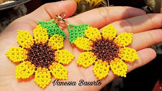 COMO HACER ARETES DE GIRASOL🌻 CON CHAQUIRAS/MOSTACILLAS| How to make beaded sunflowers earrings🌻 DIY