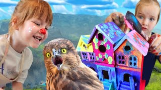 HOW to PAiNT a BiRD HOUSE!! Adley finds Hidden Baby Robin Eggs in the Backyard! Crafts with Niko!