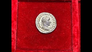 Ancient Roman silver denarius coin of Gordian III