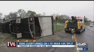 Semi overturns at I-70/I-65 south split