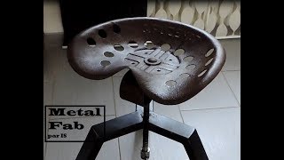 Adjustable chair stool made in industrial style with a tractor seat. DIY